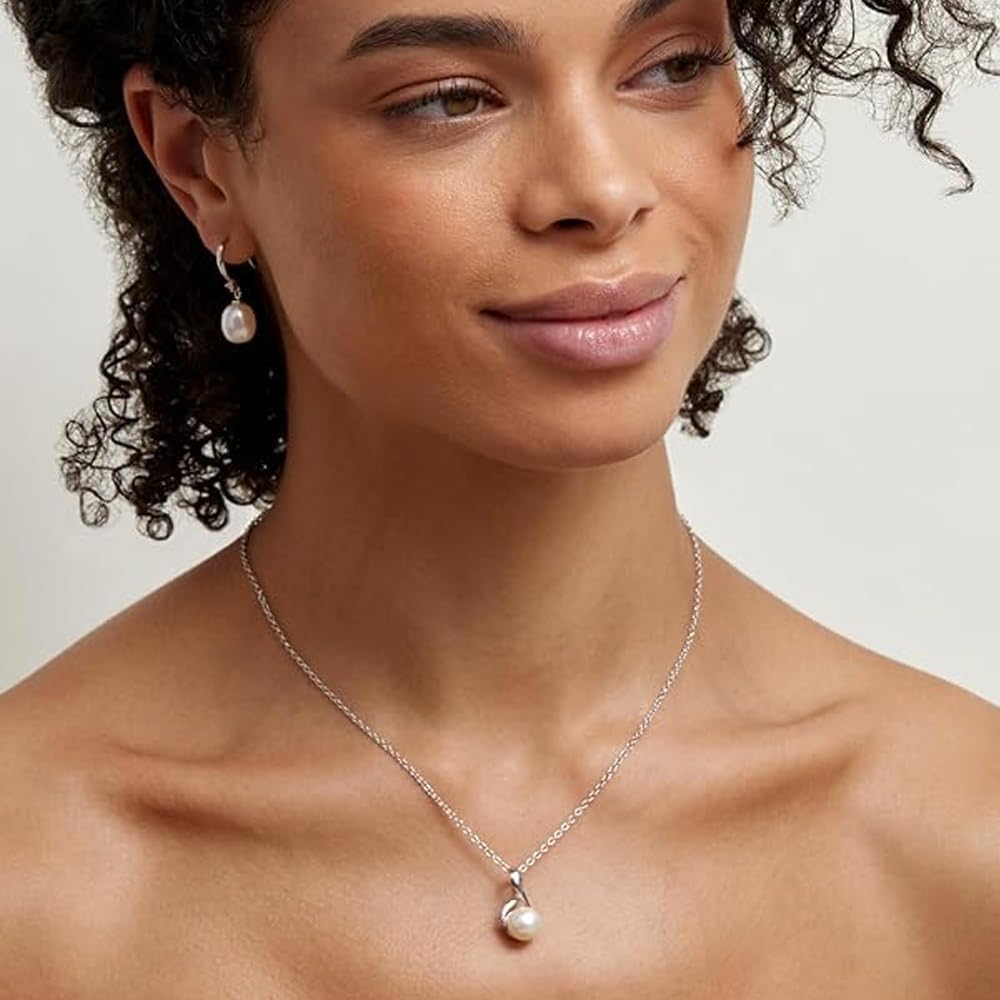 The Pearl Source 9.0-9.5mm Freshwater Pearl Pendant Necklace for Women - Cultured Pearl Necklace with Infinity Design | 14K Gold Plated 925 Sterling Silver Necklace with 16"-20" Adjustable Chain