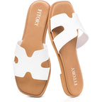 Fitory Women'S Slide Sandals, Flat Fashion Square Open Toe With Cushion Slippers For Summer Beach