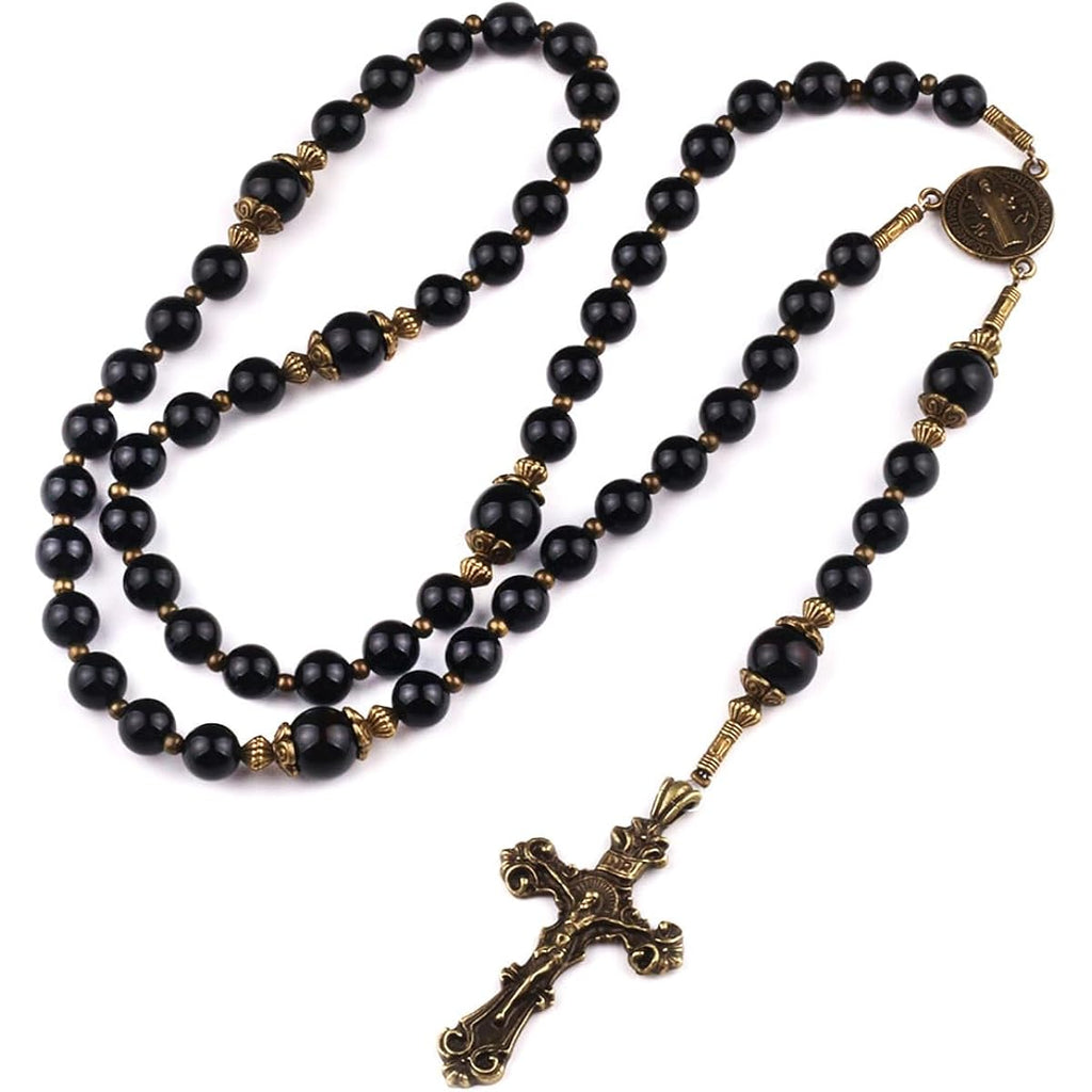Catholic Heirlooms St. Benedict Medal Black Onyx Stone Rosary