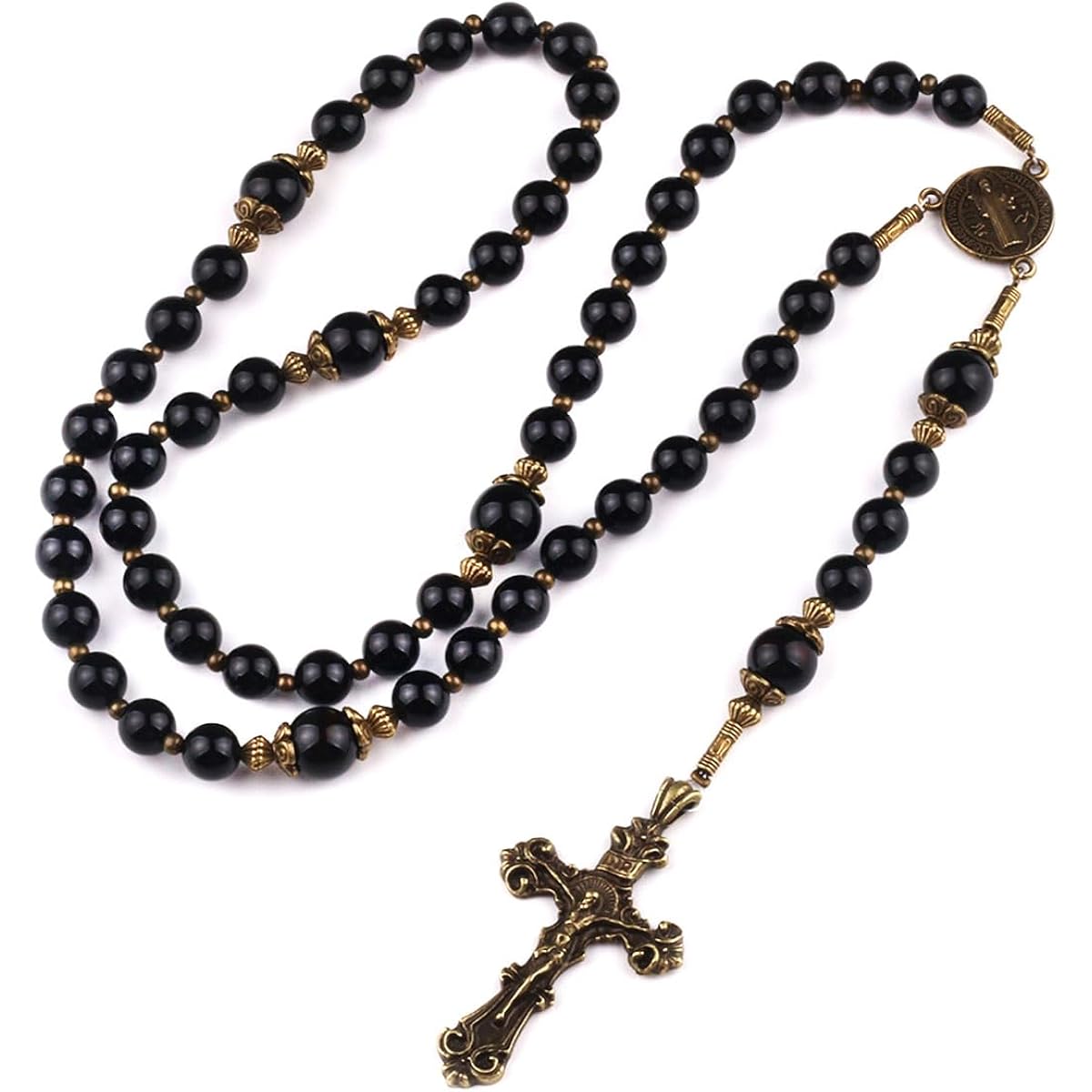 Catholic Heirlooms St. Benedict Medal Black Onyx Stone Rosary