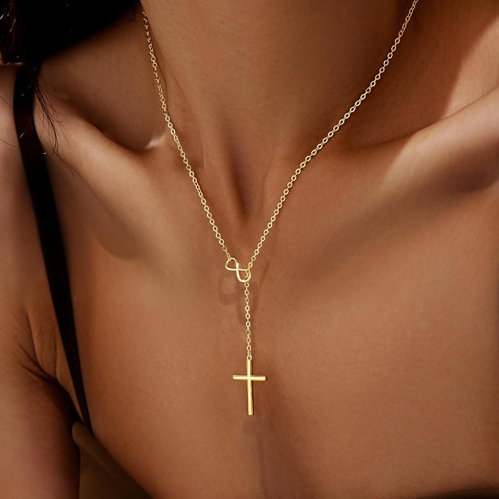 Mothers Day Gifts for Mom Infinity Cross Necklace for Women, 14K Gold Plated Necklace Unique Trendy Cross Pendant Jewelry, Non Tarnish & Waterproof Christian Jewelry - First Communion Confirmation Easter Gifts