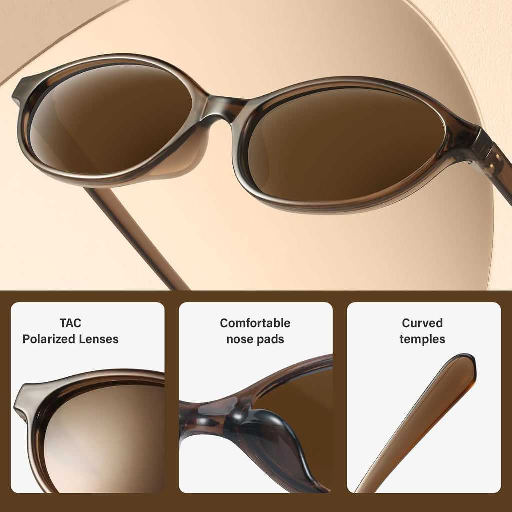 Retro Oval Sunglasses for Women 90s Design Small Cat Eye Sun Glasses UV Protection Y2k Trendy Narrow Shades Black+leopard+brown