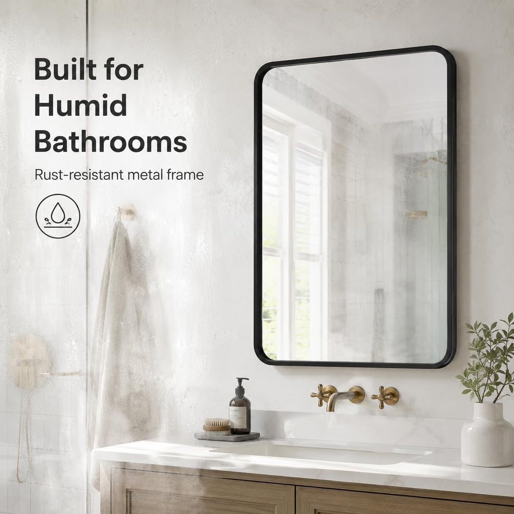 2-Pack Black Bathroom Mirrors For Over Sink 24 X 36 Inch, Metal Frame Rectangle Wall Mirror, Modern Farmhouse Vanity Mirror, Wall Mounted