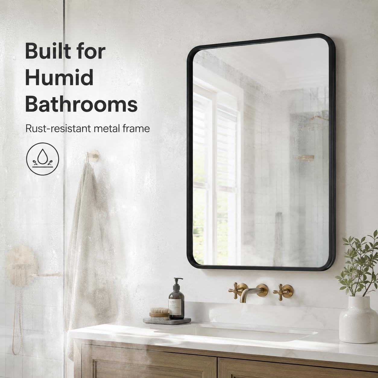 2-Pack Black Bathroom Mirrors For Over Sink 24 X 36 Inch, Metal Frame Rectangle Wall Mirror, Modern Farmhouse Vanity Mirror, Wall Mounted