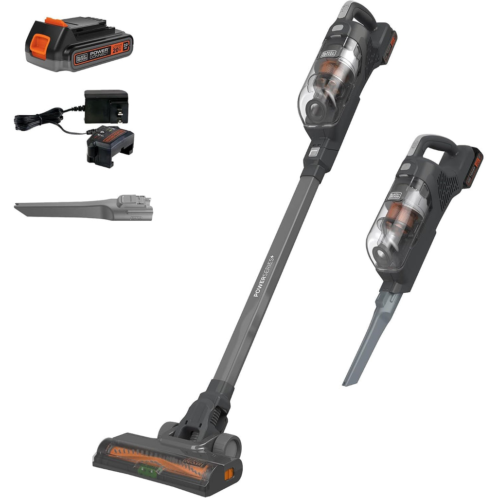 Black+Decker Powerseries 20V Max Cordless Stick Vacuum Cleaner, Household Vacuum Cleaners For Hardwood Floors And Carpet, Led Lights, Detachable, Anti-Tangle, Lightweight, Bagless (Bhfea18D1)