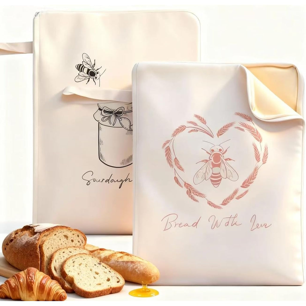 Premium Beeswax Bread Bags For Sourdough With Wide Zipper Access, 2 Pack Xl(13X17In) Reusable Organic Beeswax-Coated Linen Cotton Bread Bags For Homemade Bread, Keeps Bread Fresh Naturally