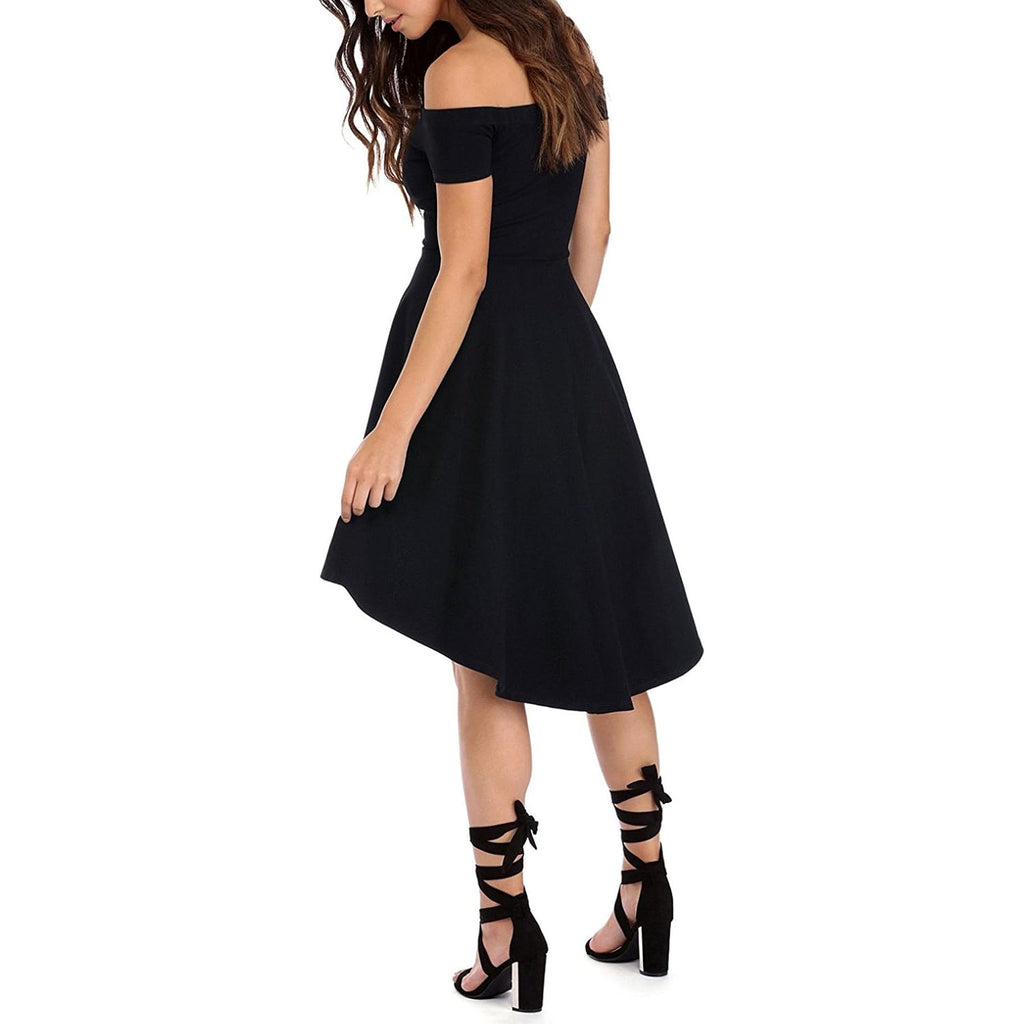 Sarin Mathews Womens Off The Shoulder Short Sleeve High Low Cocktail Skater Dress