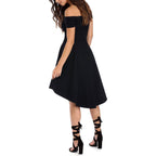 Sarin Mathews Womens Off The Shoulder Short Sleeve High Low Cocktail Skater Dress