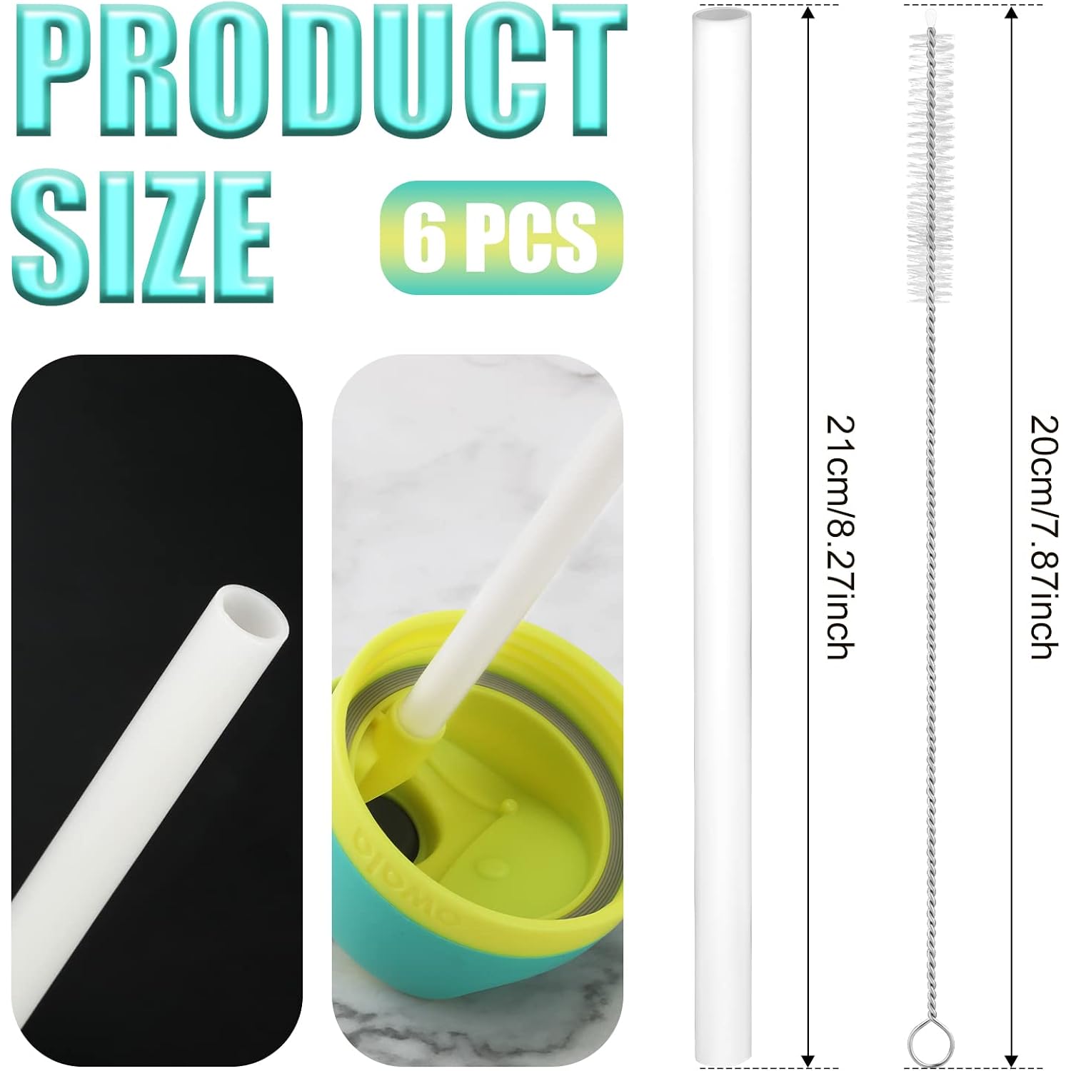 6Pcs Replacement Straws For Owala Water Bottle 24 Oz 32 Oz, Reusable Plastic Straws With Cleaning Brush For Cup 24Oz 32Oz Travel Tumbler Accessories Parts For Sports Bottle(White)