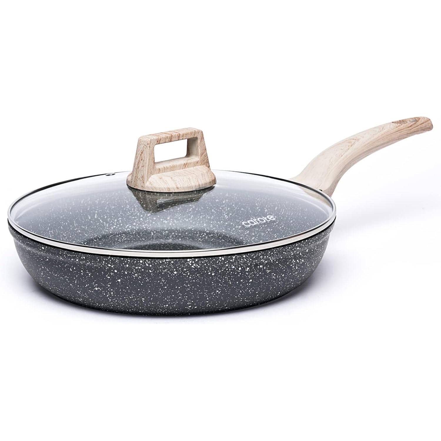 CAROTE Non Stick Frying Pan Skillet, Nonstick Granite Fry Pan with Glass Lid, Egg Pan Omelet Pans, Stone Cookware Chef's Pan, PFOA Free (Classic Granite, 10-Inch)