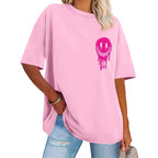 Womens Oversized Tshirt Graphic Tees Crew Neck Summer Short Sleeve Loose Fit Tops 2026 A-letter Print Pink