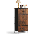 4 Drawers Dresser For Bedroom Fabric Storage Tower With Wooden Top | Steel Frame Tall Chest Of Drawers For Closet, Entryway, Dorm, Brown