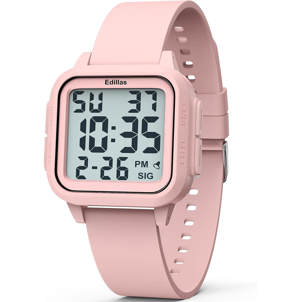 Edillas Square Sport Watch Digital For Women'S Men'S Big Numbers Large Face 5Atm Waterproof Alarm Stopwatch Date Week Military Back Light Wristwatch For Teenagers