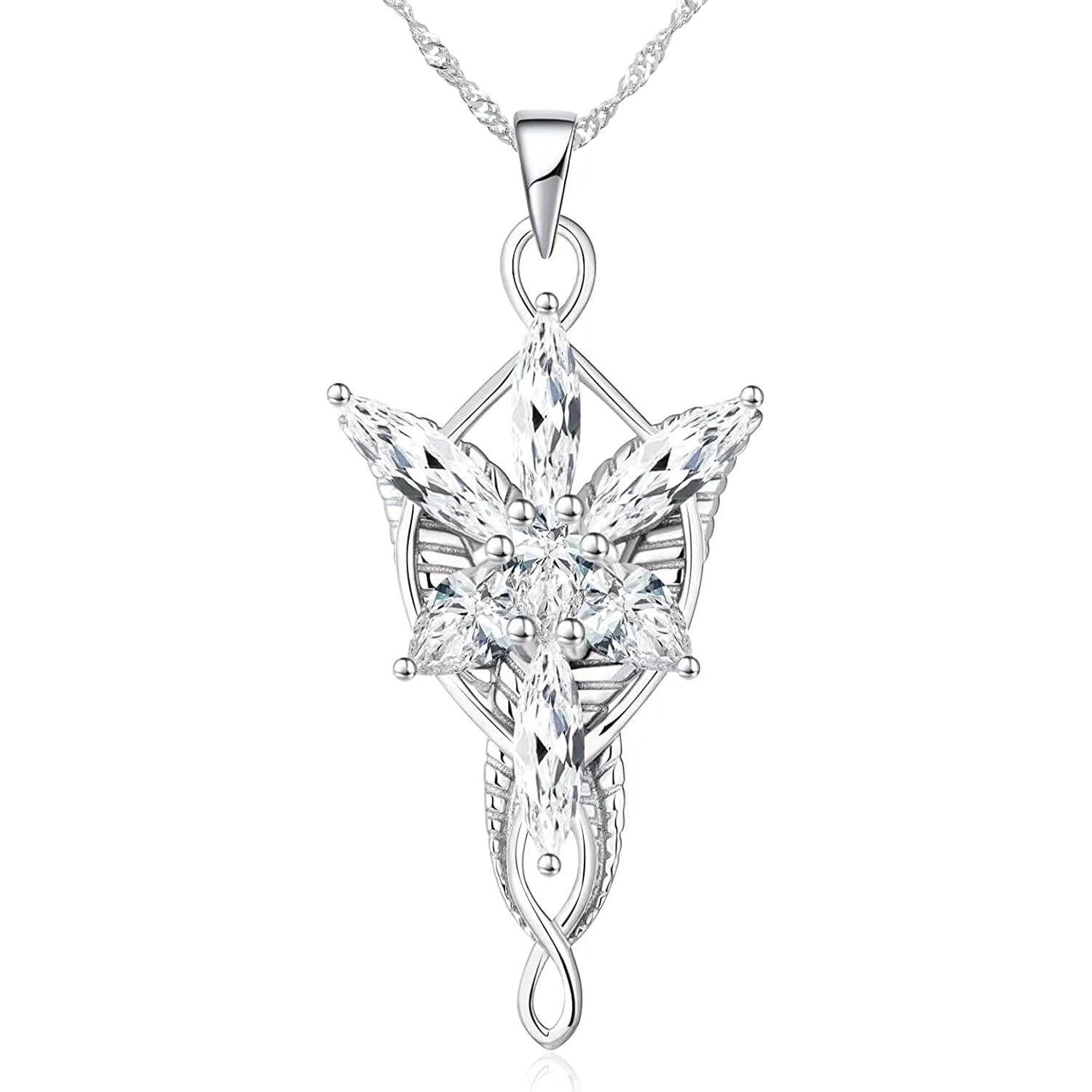 Lord of The Ring/Arwen Evenstar/Elven Green Tree Leaf/Thorin Oakenshield Necklace Lord of The Ring Pendant Necklace with Cubic Zirconia,Elvish Jewelry for Women