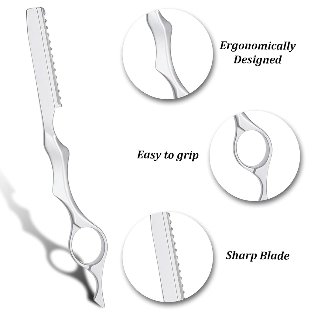 Hair Razors For Cutting Hair, 6.9" Stainless Steel Hair Thinning Razor Kit With 10Pcs Replacement Blades, Professional Styling Texturizing Cutting Razor Tool For Salon And Home