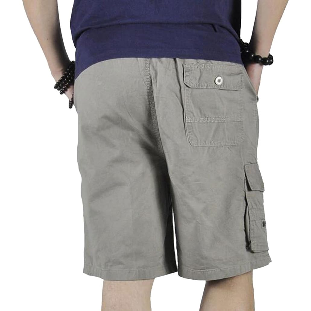 Mens Cotton Loose Drawstring Cargo Short With Full Elastic Waist