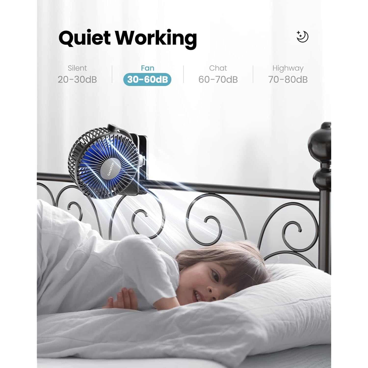 Gaiatop Portable Clip On Fan, Mini Personal Rechargeable Fan Black Blue | Battery Operated, Small 3 Speed Quiet 360° Rotate, Cooling For Desk Table Home Office Stroller Camping Women Gifts