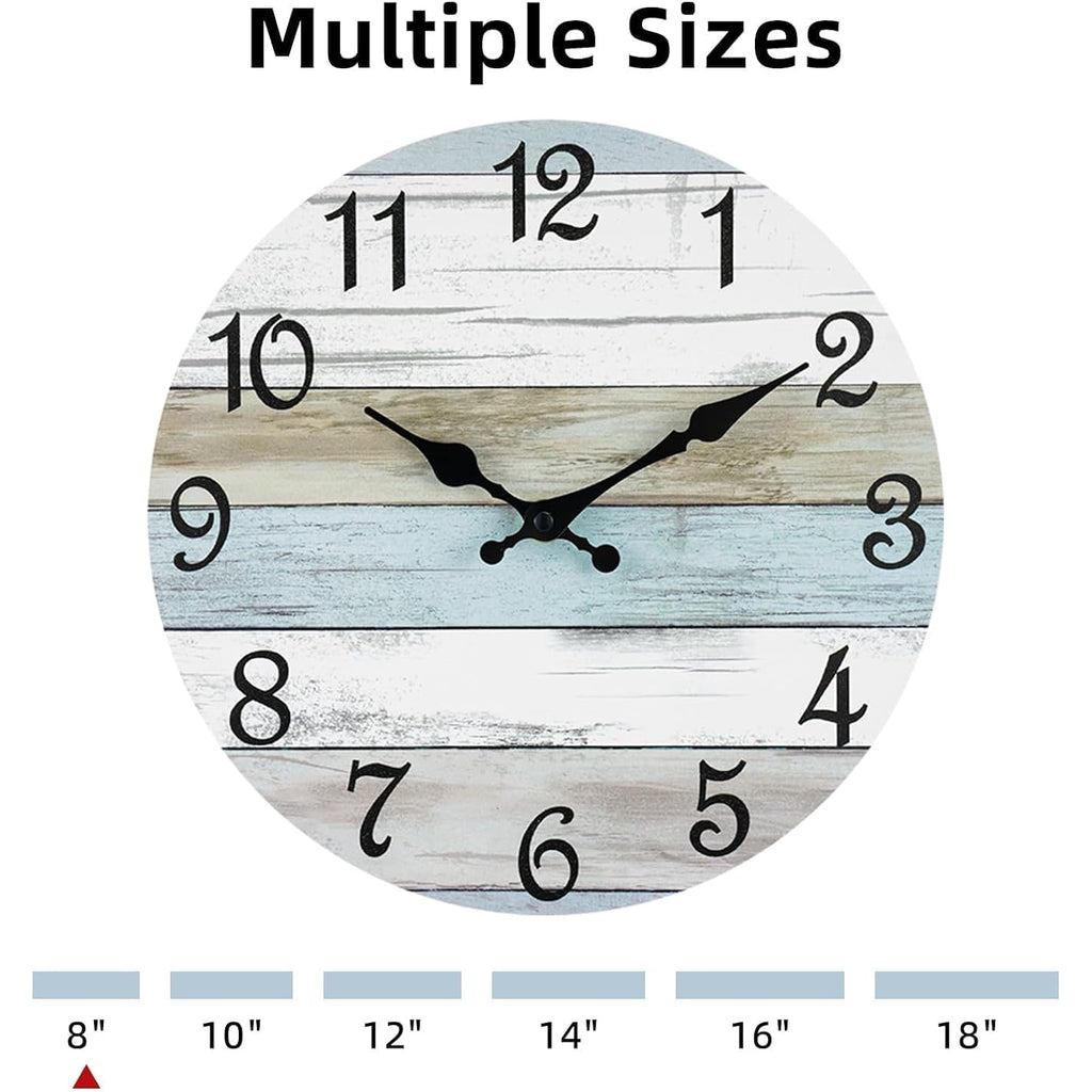 Wall Clock, Silent Non Ticking Battery Operated, Rustic Coastal Country Clock Decorative For Bathroom Kitchen Bedroom 8