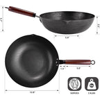 Leidawn 12.8" Carbon Steel Wok-11Pcs Woks & Stir Fry Pans Wok Pan with Lid, No Chemical Coated Chinese Woks with 10 Cookware Accessories, Flat Bottom Wok for Electric, Induction,Gas Stoves