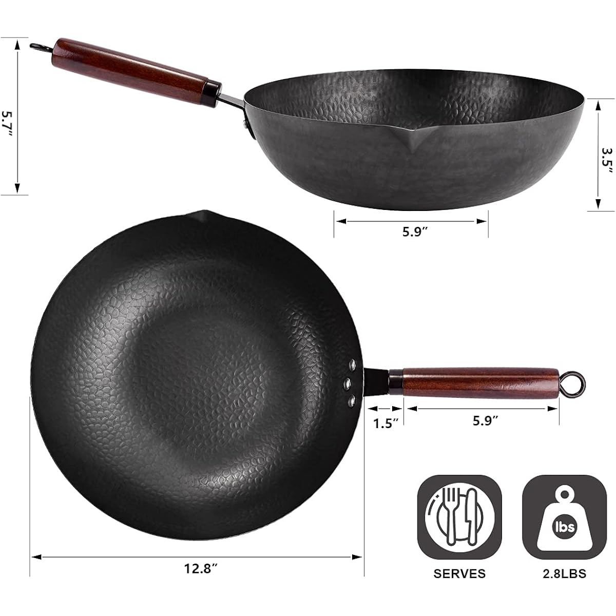 Leidawn 12.8" Carbon Steel Wok-11Pcs Woks & Stir Fry Pans Wok Pan with Lid, No Chemical Coated Chinese Woks with 10 Cookware Accessories, Flat Bottom Wok for Electric, Induction,Gas Stoves