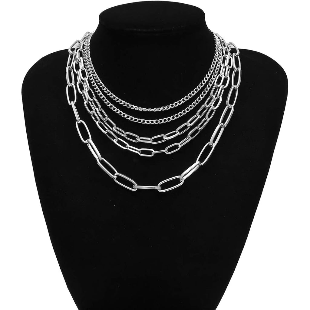 Layered Chain Necklaces for women 18 Inch Gold Plated Paperclip Chain Silver Tone Choker Necklace Rope Ball Chains Punk Jewelry