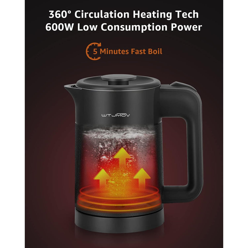 0.6L Small Electric Tea Kettle Lightweight, 20 Ounce Double Wall Hot Water Boiler Stainless Steel Auto Shut-Off, 120V Portable Travel Electric Kettle Fast Boil For Tea And Coffee, Black