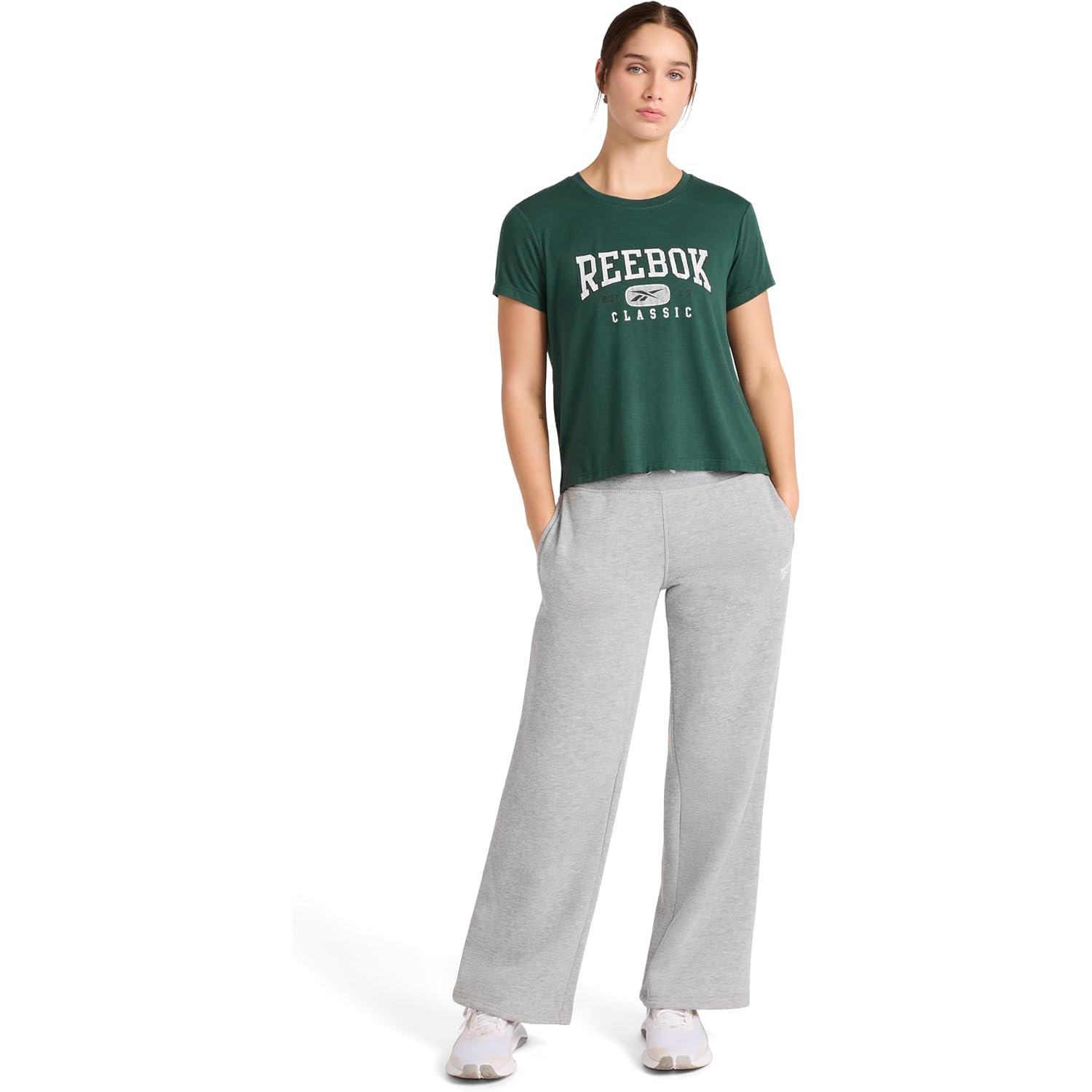 Reebok Women'S Classic Athletic Graphic Crewneck Cropped T-Shirt