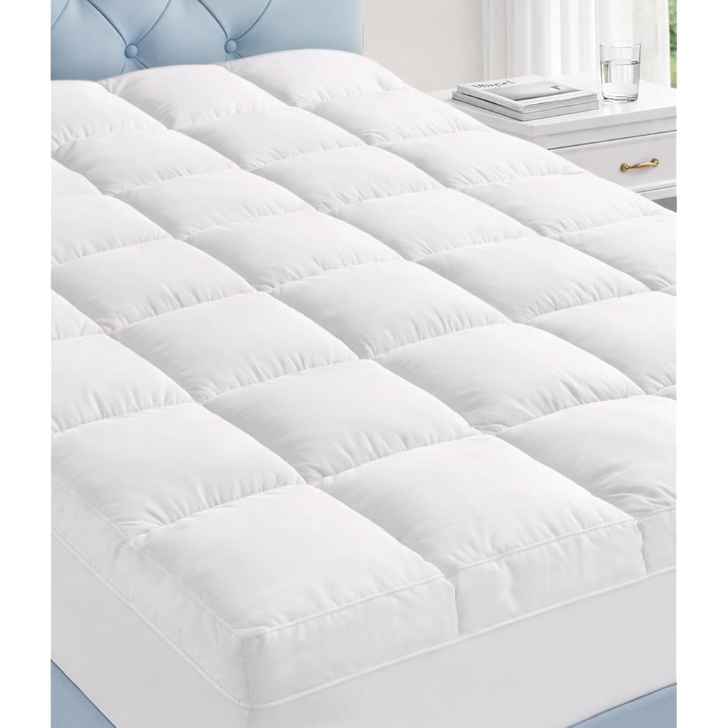 Fracho Cotton Mattress Topper Queen Size, Extra Thick Pillow Top Mattress Pad Cover With Breathable Pure Cotton Surface, Cooling Plush Bed Topper For Back Support, 8-21" Elastic Deep Pocket, White