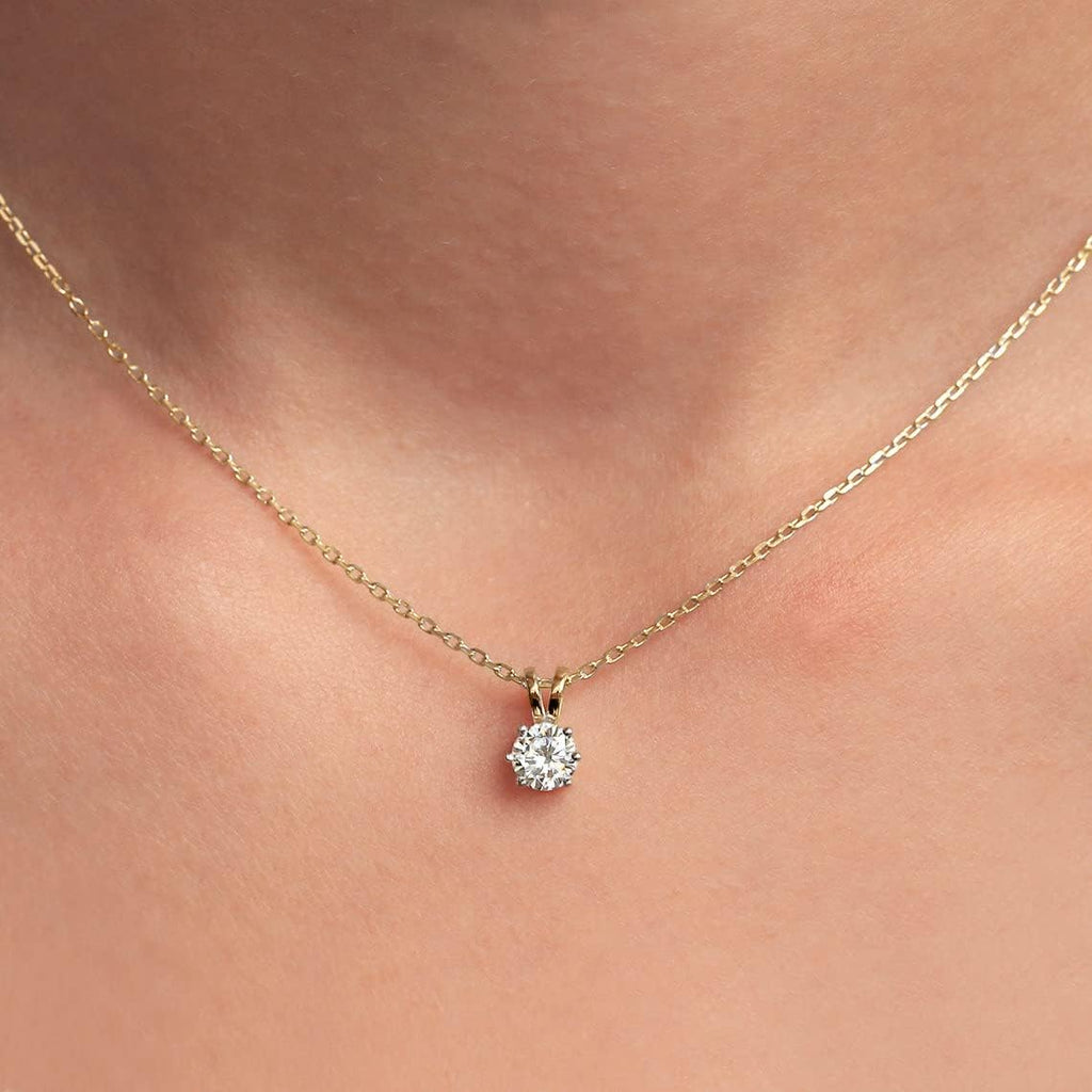 FRIENDLY DIAMONDS Lab Grown Diamond Solitaire Pendant Necklace Round Shpae | IGI Certified 1-5 Carat EF VS 14K Gold With Chain | 6 Prong Pendant Necklace