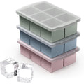 Vlm 3 Packs Large Ice Cube Molds With Stackable Lid,Silicone Ice Cube Tray For Freezer,Big Square Ice Tray For Whiskey,Cocktails,Bourbon And Soups (Neutral)