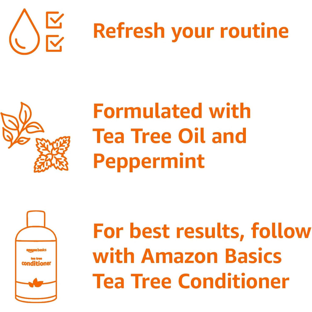 Amazon Basics Tea Tree Oil Shampoo for Hair, with Peppermint, 10.14 fl oz, Pack of 1