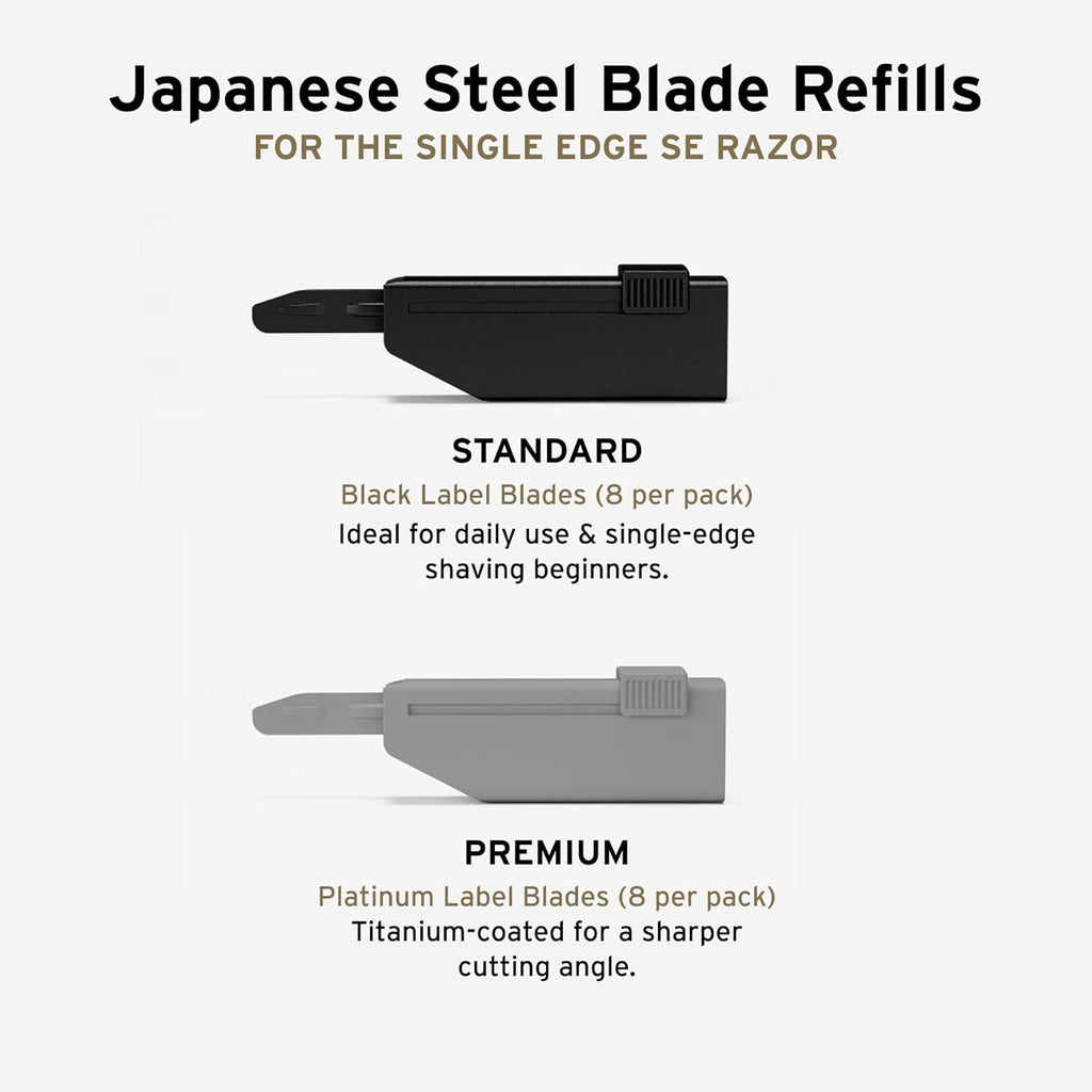 SUPPLY Single Edge SE Blade Refills for Men – Pack of 8 Japanese-Made Black Label Injector Razor Blades – Fits the SUPPLY SE Razor, 10-12 Shaves Each