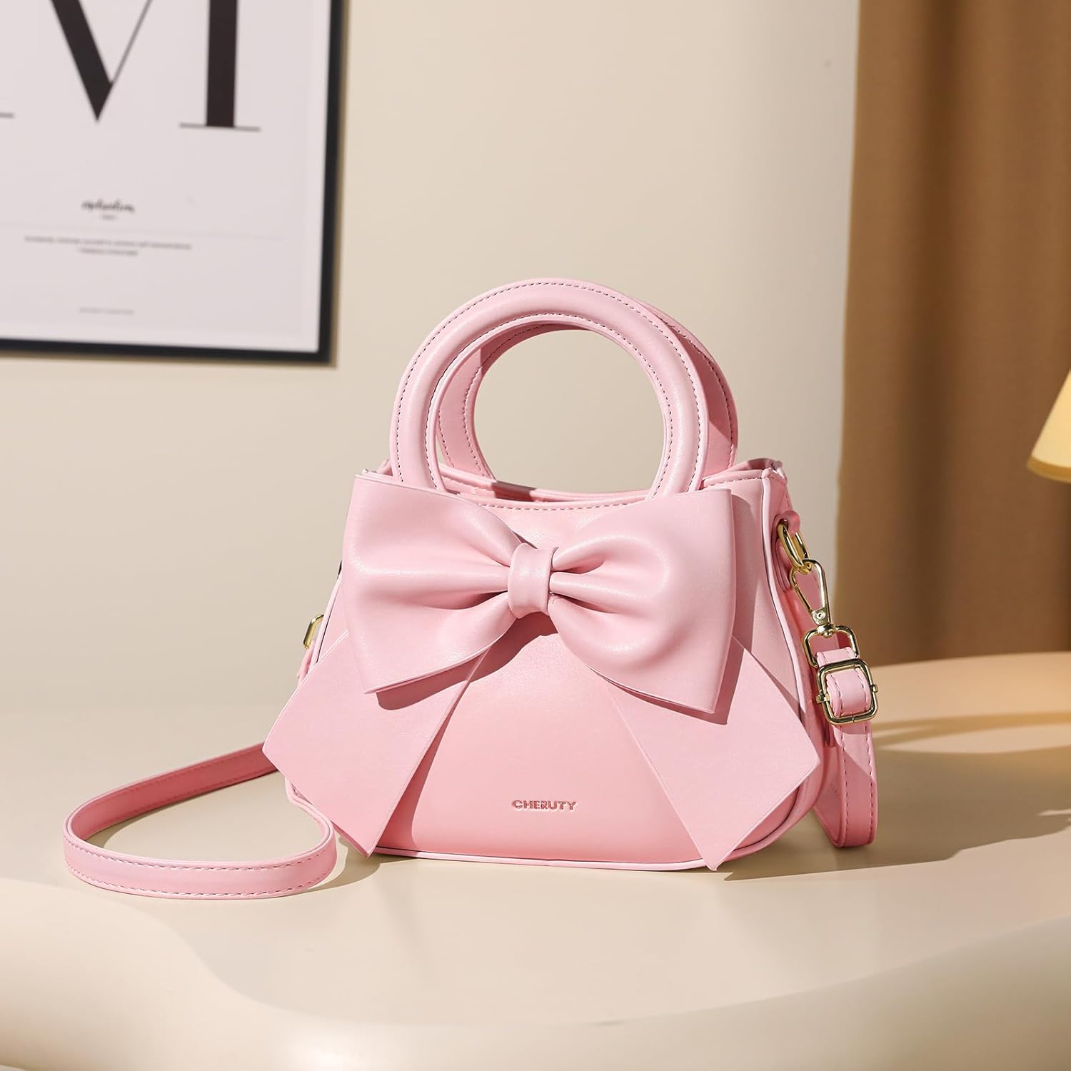Small Purses for Women Crossbody Bag, Vegan Leather Crossbody Purses and Handbags with Top Carry Handle and Cute Bow Knot