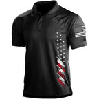 H Hyfol Short Sleeve Polo Shirts For Men Graphic Stretch Casual American Patriotic Raglan Golf Polos For Men