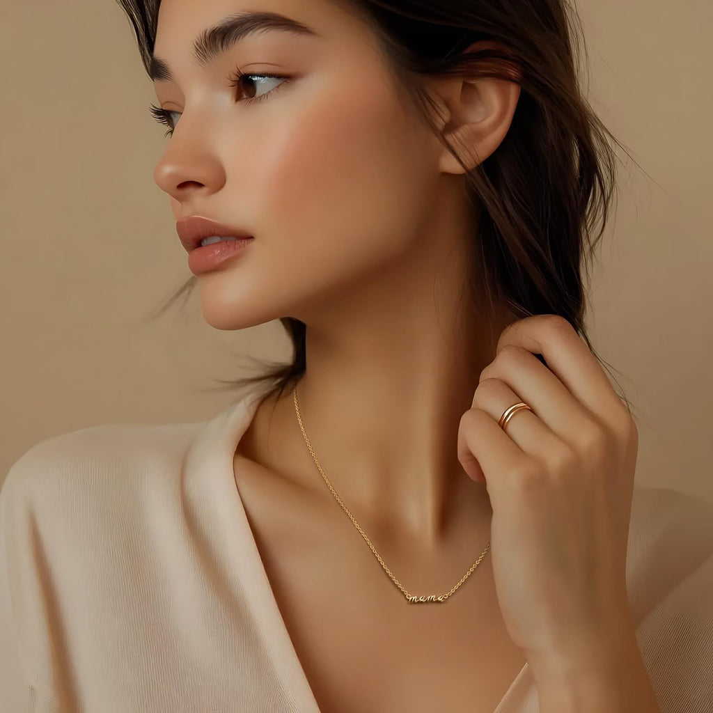 Gold Pendant Necklaces for Women 14K Gold Necklaces for Women Letter Necklace Simple Strong and Full of Love Charm Mama Pendant Necklace for Mom With Adjustable Length (16-18) Inches
