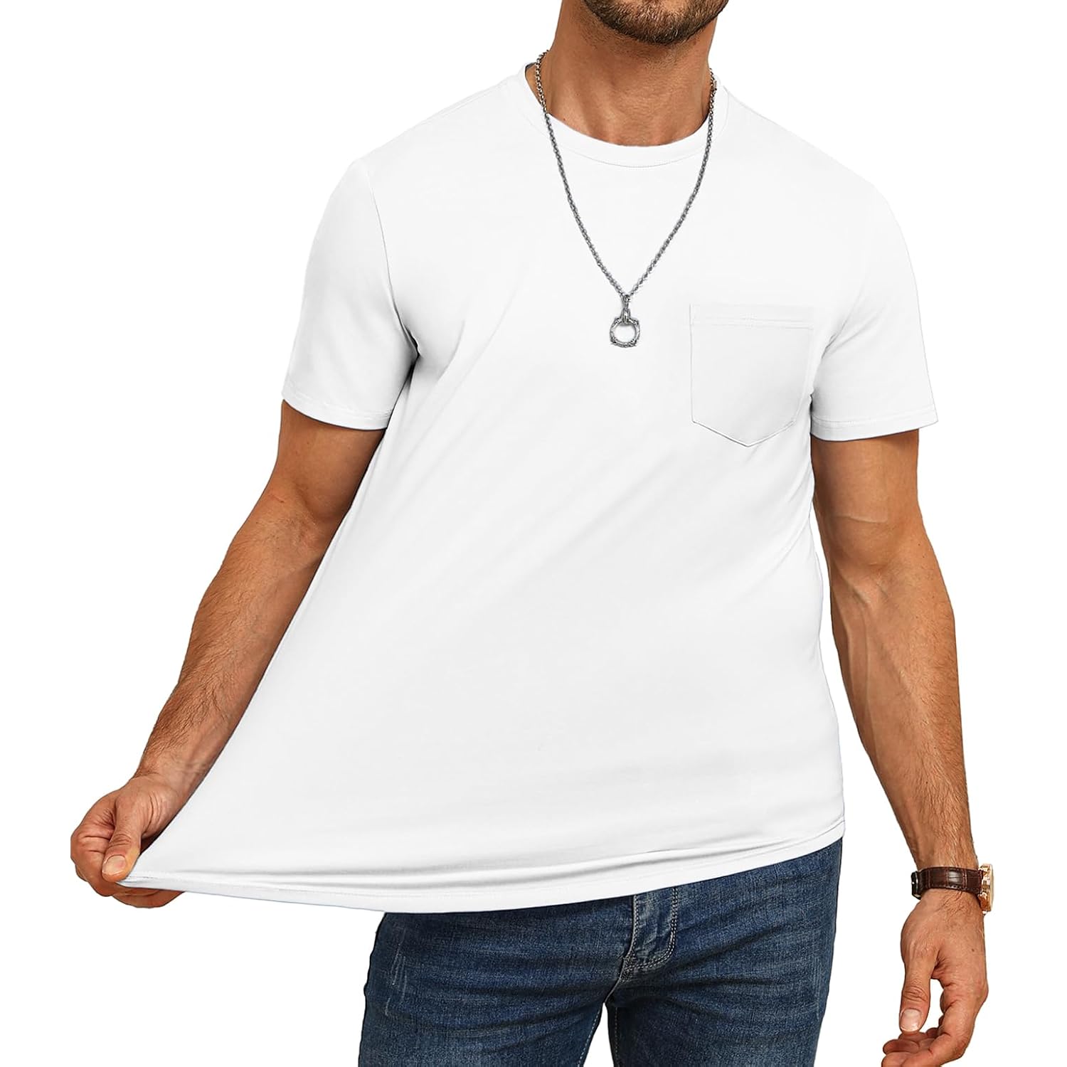 3 Pack Mens Cotton T Shirts Short Sleeve Crewneck Shirts For Men Pocket Tshirts Casual Lightweight Summer Basic Tees