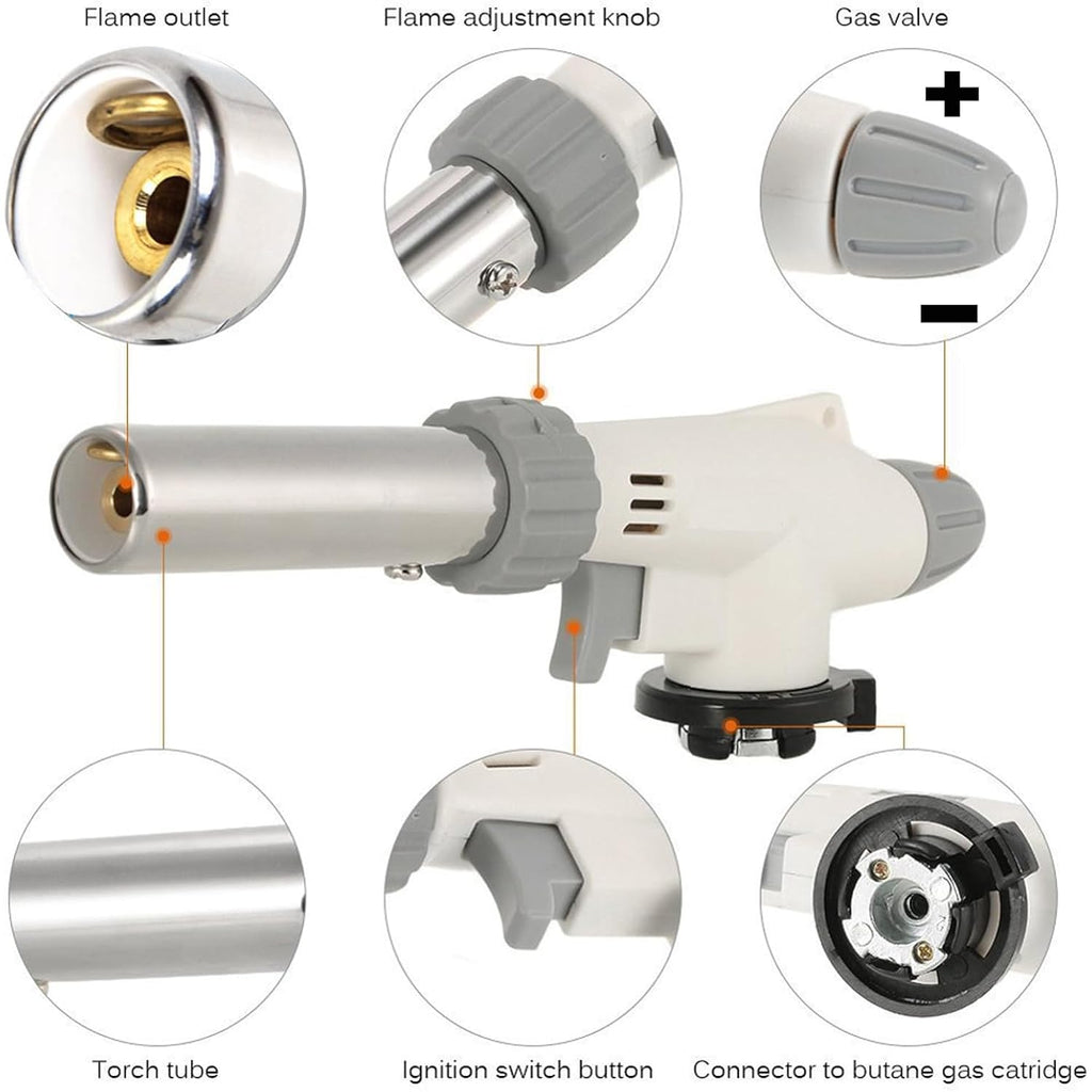 Butane Torch Blow Lighter Kitchen Culinary Torches Head | Reverse Use With Adjustable Flame, Ideal For Chef Cooking, Creme, Brulee, Bbq, Baking, Diy Soldering, Gas Not Included