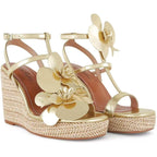 Floral Comfortable Wedge Sandals For Women 2026 Vacation Raffia Heels Ankle Wrap Espadrilles Casual Open Toe Platform Summer Shoes