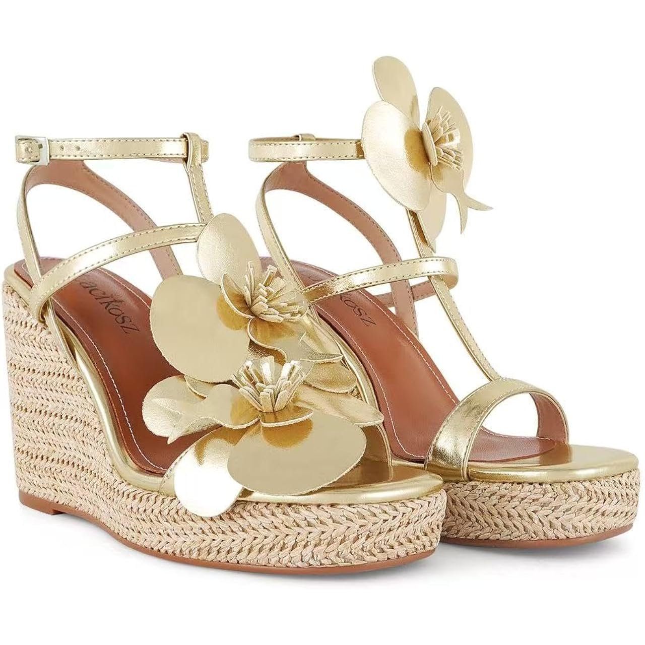 Floral Comfortable Wedge Sandals For Women 2026 Vacation Raffia Heels Ankle Wrap Espadrilles Casual Open Toe Platform Summer Shoes
