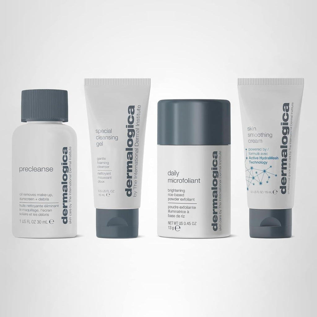Dermalogica Discover Healthy Skin Kit - Includes: Precleanse, Face Wash, Face Exfoliator, & Moisturizer - Wash Away Impurities To Reveal Glowing Skin