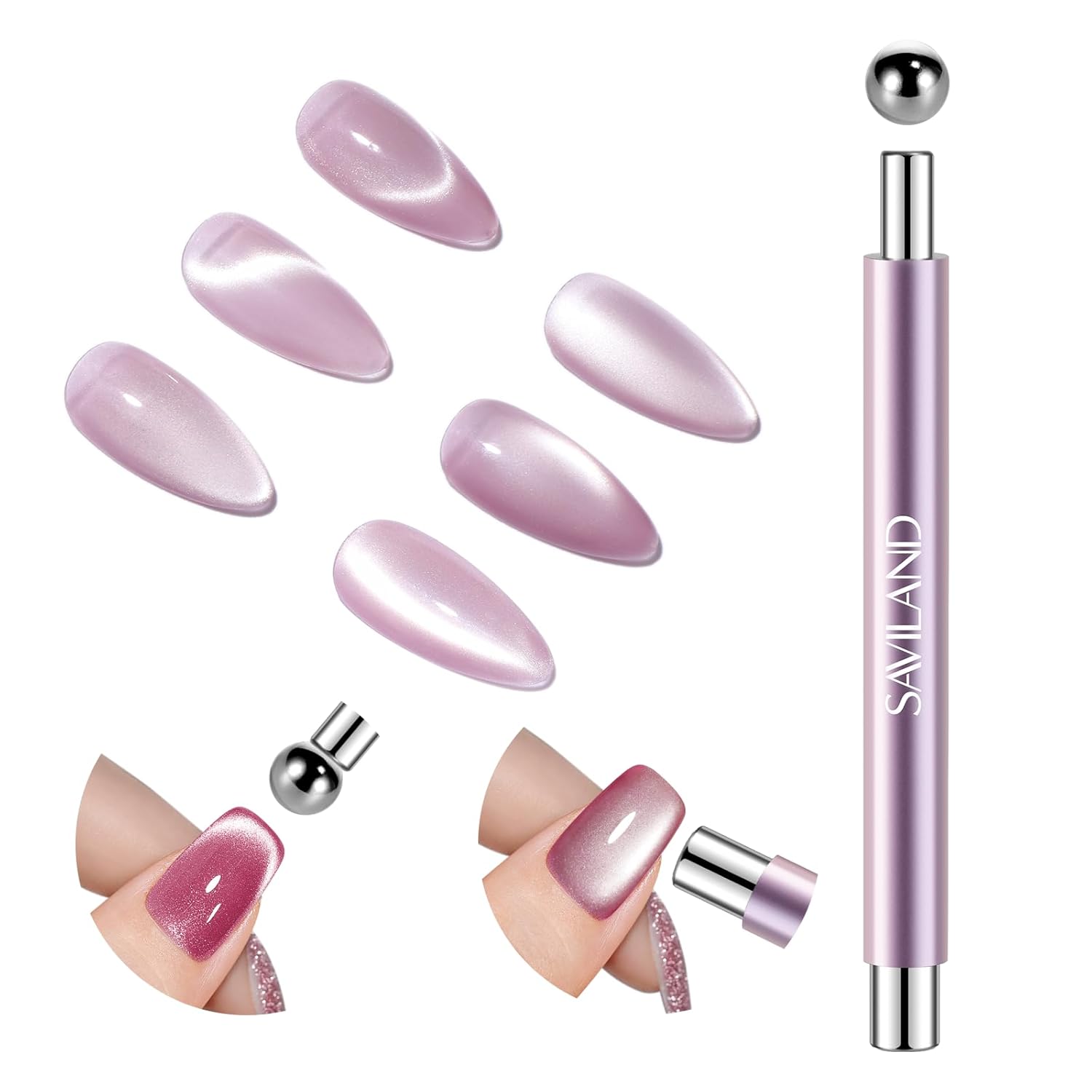 SAVILAND Essentials Cat Eye Magnetic for Nails: Pink Double-Head Nail Magnet Sturdy Cat Eye Magnet for Nails with Round Magnetic Bead Multifunctional Magnet for Cat Eye Gel Polish DIY Home Salon