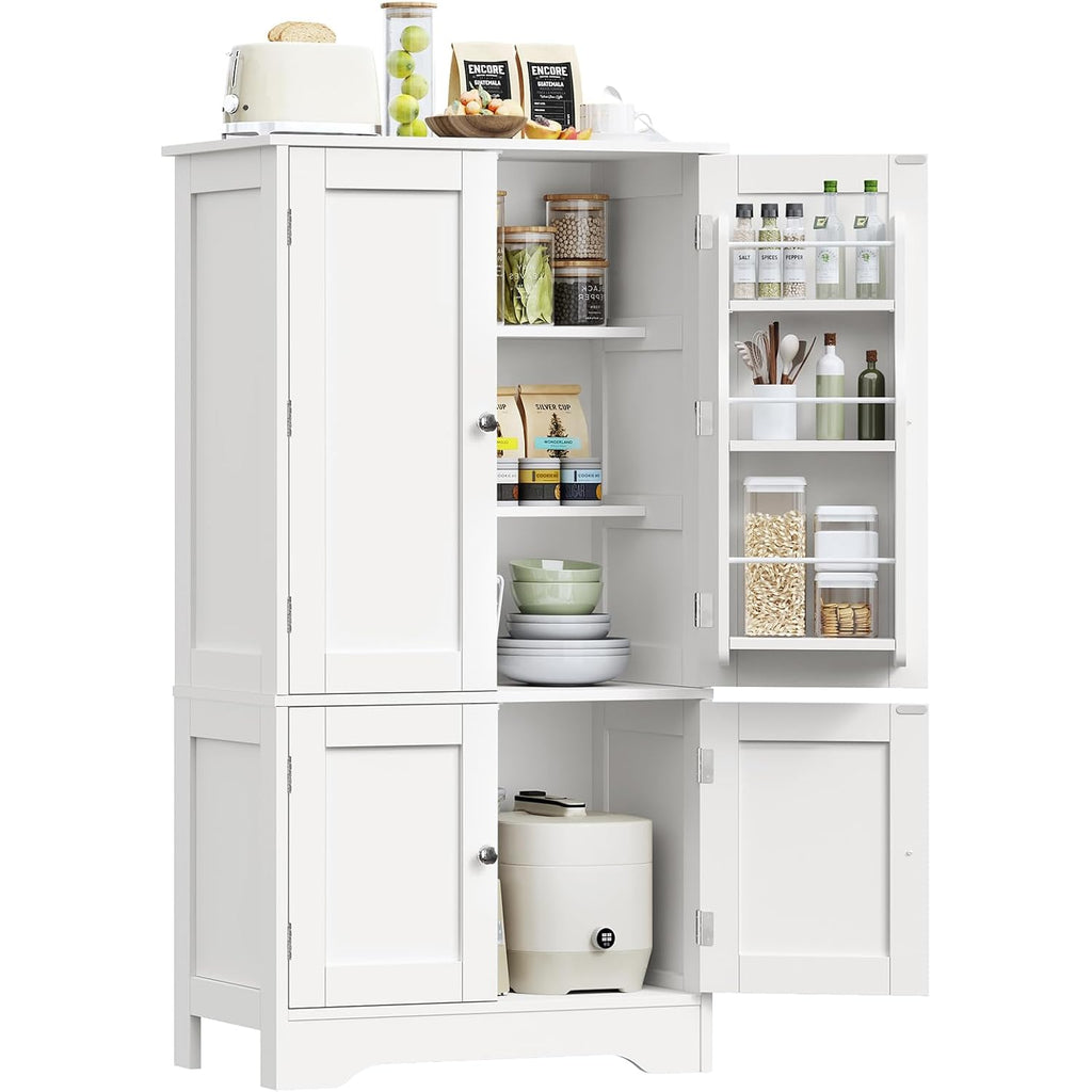 43'H Pantry Cabinet With 4 Doors, Kitchen Cabinet With 6 Door Shelves, Storage Cabinet-Kitchen Pantry For Living Room, Dining Room, Bathroom, White