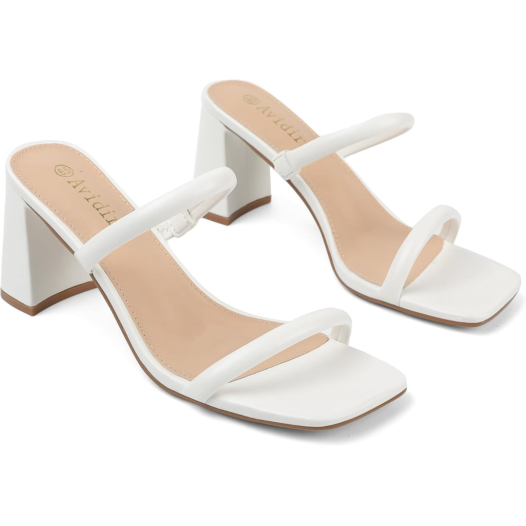 Avidirk Women'S Square Open Toe Heeled Sandals Two Strap Mules Slip On Block Chunky Mid Heels Sandals