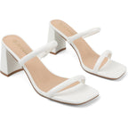 Avidirk Women'S Square Open Toe Heeled Sandals Two Strap Mules Slip On Block Chunky Mid Heels Sandals