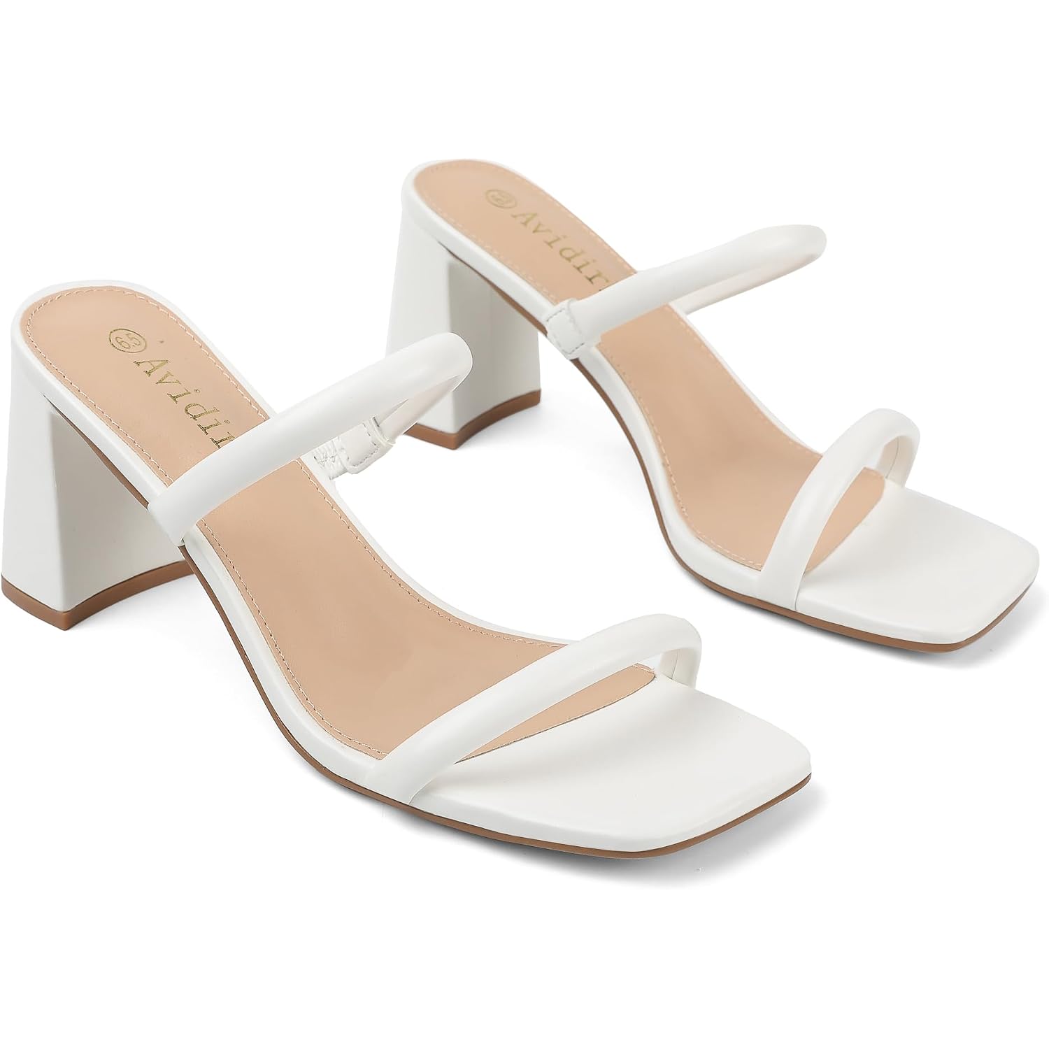 Avidirk Women'S Square Open Toe Heeled Sandals Two Strap Mules Slip On Block Chunky Mid Heels Sandals