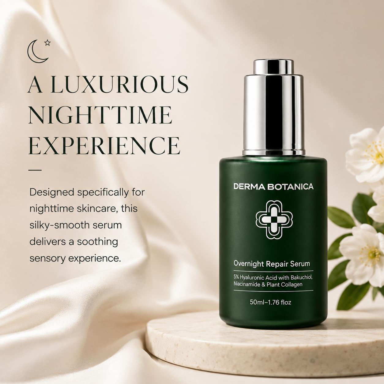 Derma Botanica Overnight Repair Serum With Peptide Complex ，Derma Botanica Overnight Serum – Luxurious Night Facial Serum–Night Facial Firming Lifting Neck Skin Care For Women/Men(1.76 Fl Oz)