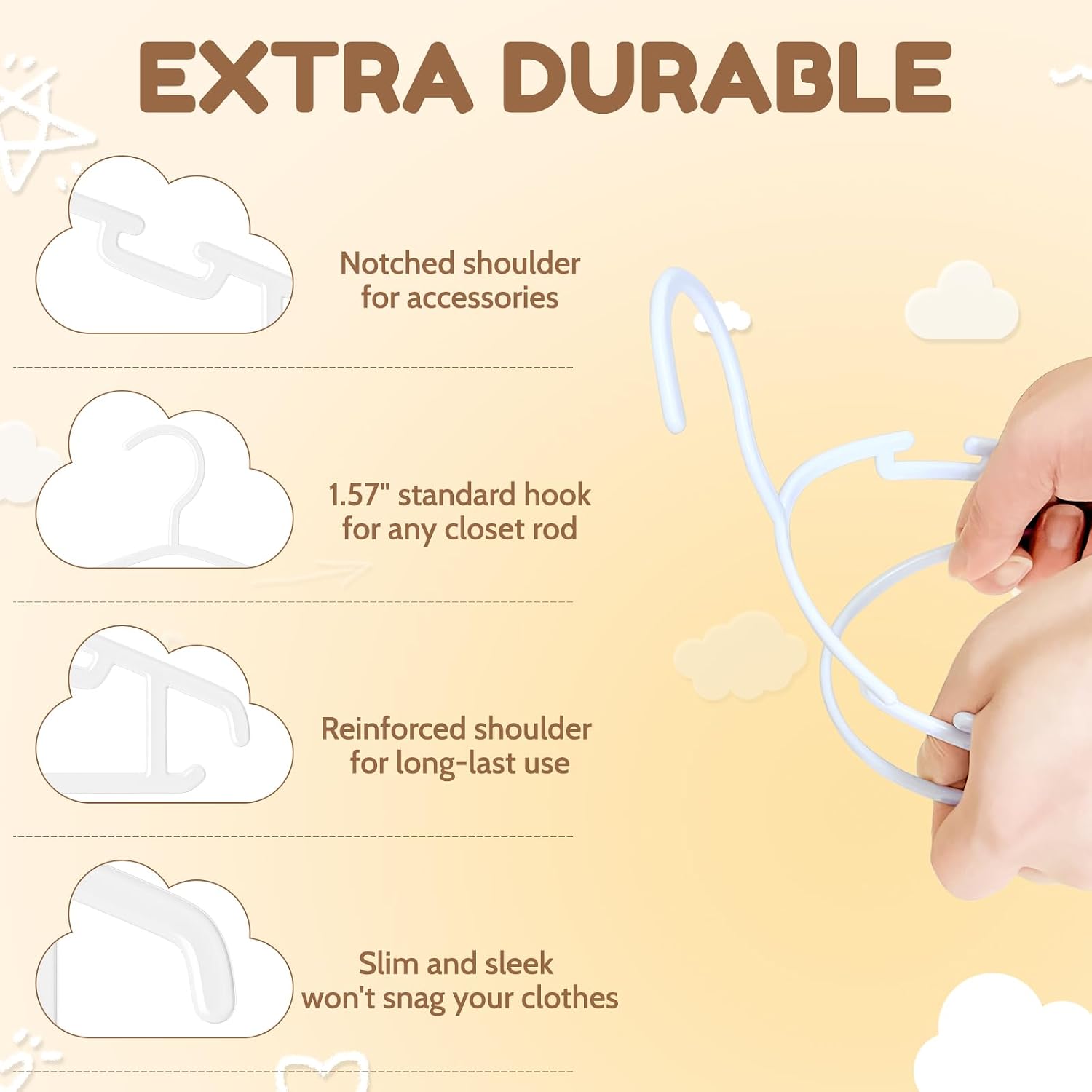 Kids Plastic Hangers, Baby Clothes Hangers For Closet 50 Packs Non-Slip Toddler Hangers For Infant Child Clothing, Small Children, For Pants Coats Skirts (White)