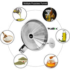 Stainless Steel Funnel, Walfos 3 Pack Kitchen Funnel With 2 Removable Strainer ＆ 1Pcs Cleaning Brush, Perfect For Transferring Of Liquid, Oils, Jam, Dry Ingredients & Powder