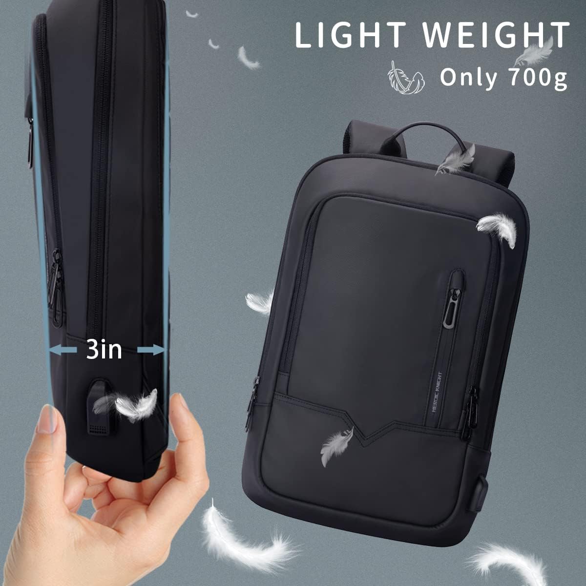 Hk Backpack For Men Business Slim Laptop Bag | Anti Theft Travel Backpacks 15.6 Inch Laptop Water Resistant Computer Bag For Work Office College, Black