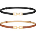 WERFORU 2 Pack Women Skinny Belt Thin Waist Belt for Pants Leather Belt with Gold Buckle for Jeans Dress,0.6" width